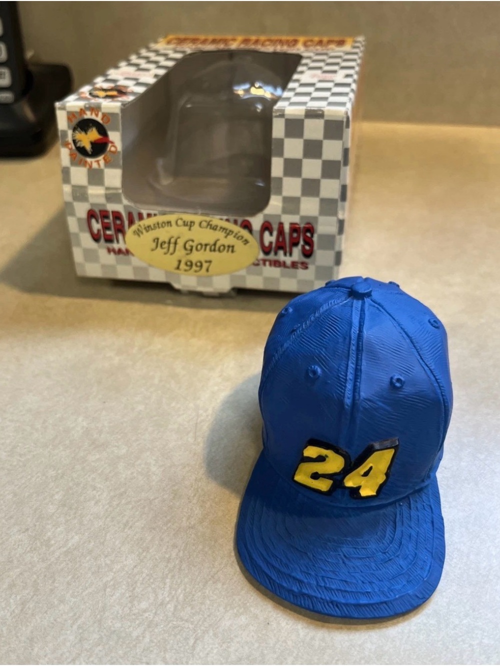 Vintage Hand Painted Ceramic Racing Jeff Gordon Hat 1997, Winston Cup Series